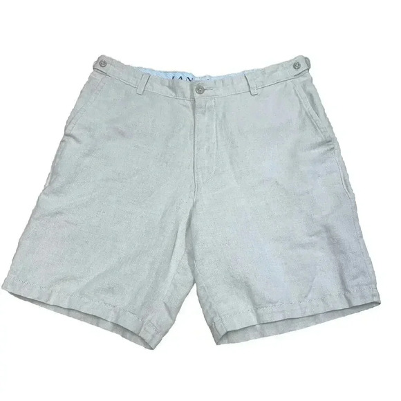 Lands' End Shorts Traditional Fit Mens Size 34 Beige Linen Cotton Blend Chinos - Picture 1 of 12